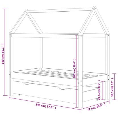 Kinderbedframe met lade massief grenenhout 70x140 cm