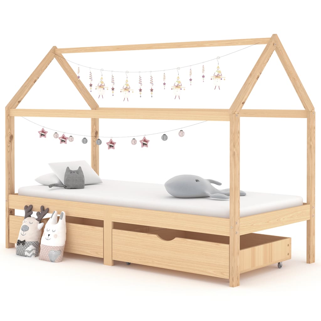 Kinderbedframe met lades massief grenenhout 90x200 cm