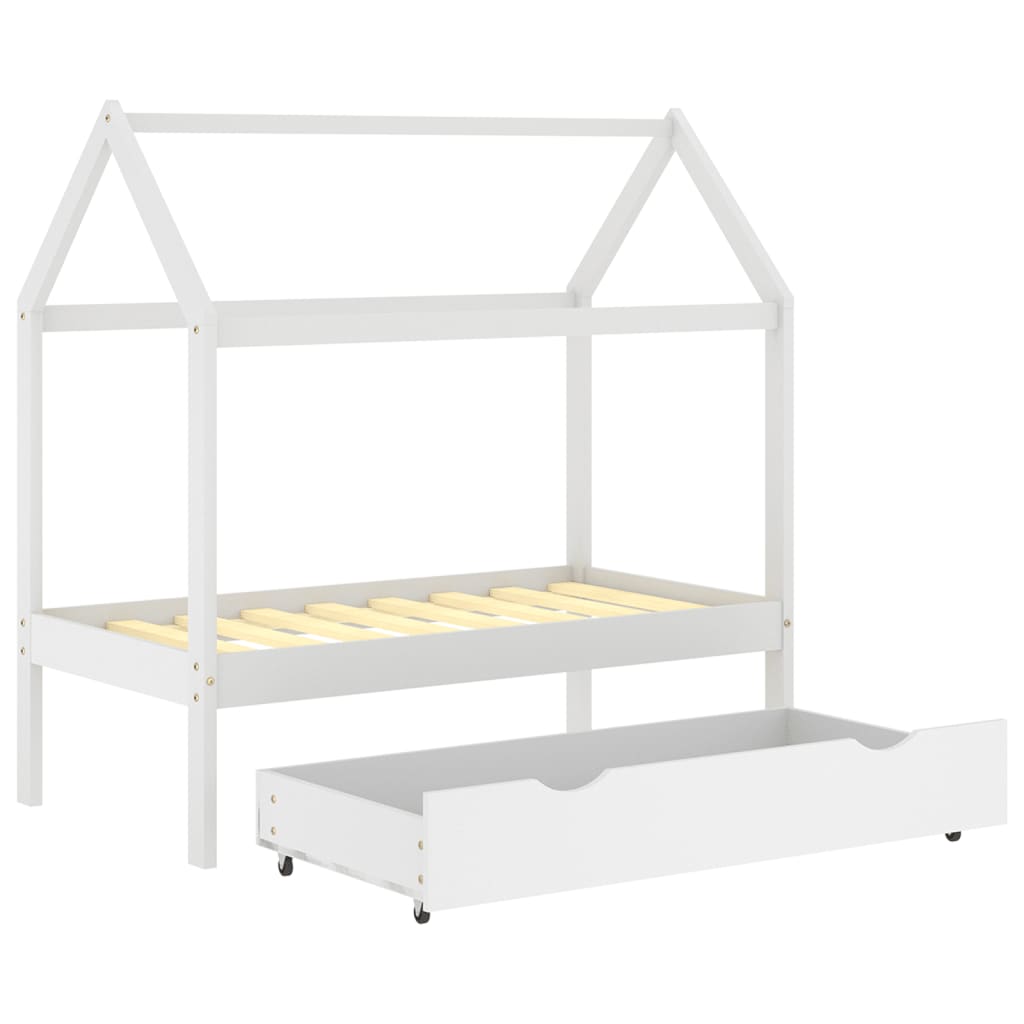 Kinderbedframe met lade massief grenenhout 70x140 cm wit