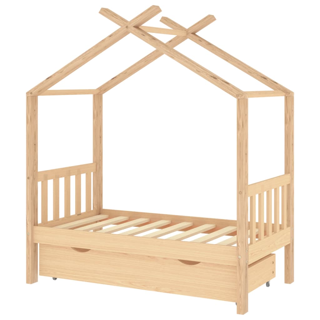 Kinderbedframe met lade massief grenenhout 70x140 cm