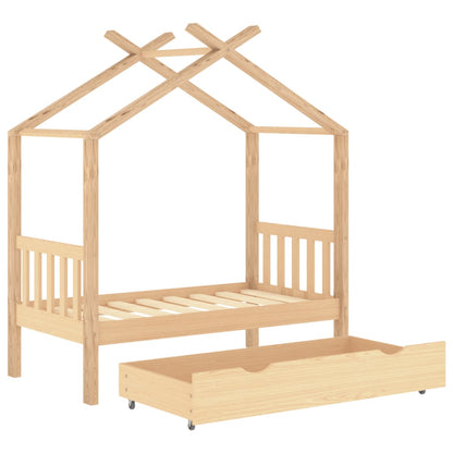 Kinderbedframe met lade massief grenenhout 70x140 cm