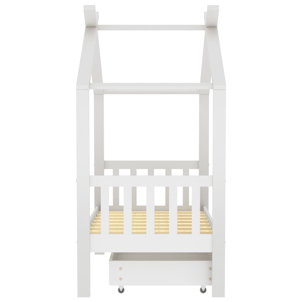 Kinderbedframe met lade massief grenenhout 70x140 cm wit