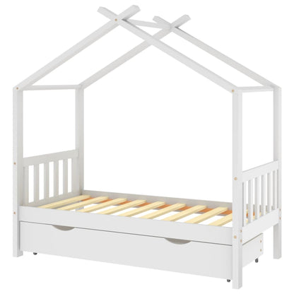 Kinderbedframe met lade massief grenenhout wit 80x160 cm