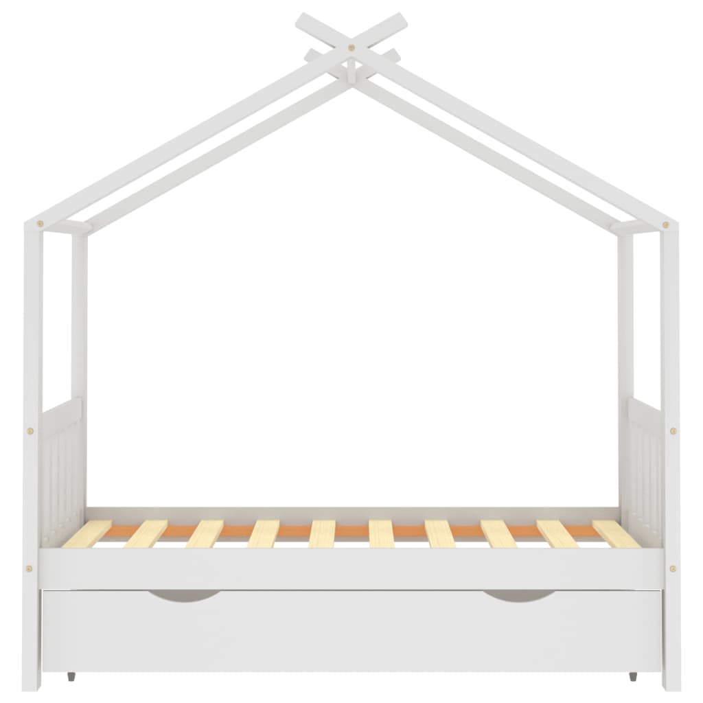 Kinderbedframe met lade massief grenenhout wit 80x160 cm