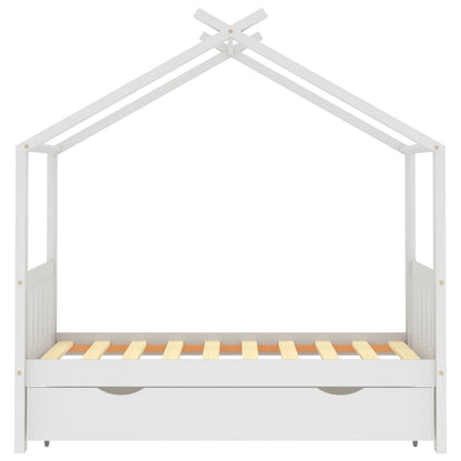 Kinderbedframe met lade massief grenenhout wit 80x160 cm