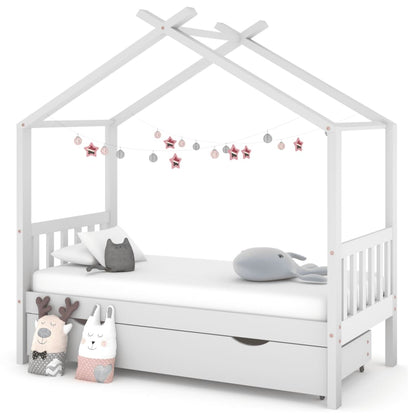 Kinderbedframe met lade massief grenenhout wit 80x160 cm