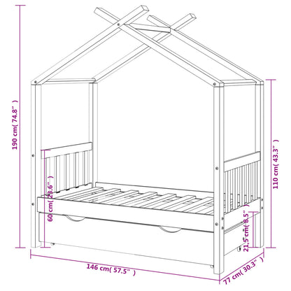 Kinderbedframe met lade grenenhout donkergrijs 70x140 cm