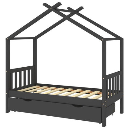 Kinderbedframe met lade grenenhout donkergrijs 80x160 cm