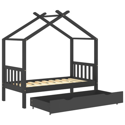 Kinderbedframe met lade grenenhout donkergrijs 80x160 cm