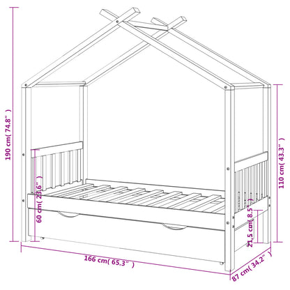 Kinderbedframe met lade grenenhout donkergrijs 80x160 cm