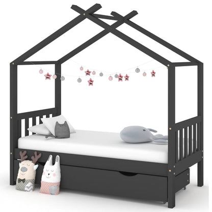 Kinderbedframe met lade grenenhout donkergrijs 80x160 cm