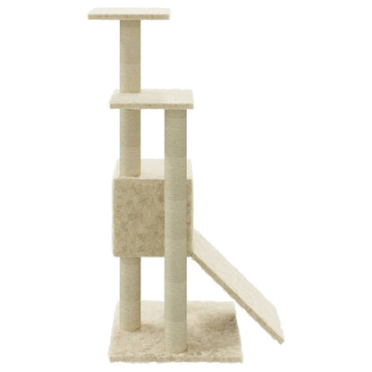 Kattenmeubel met sisal krabpalen 92 cm crèmekleurig