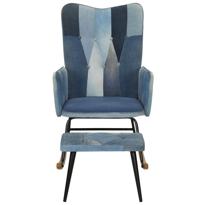 Schommelstoel met voetensteun patchwork canvas blauw denim