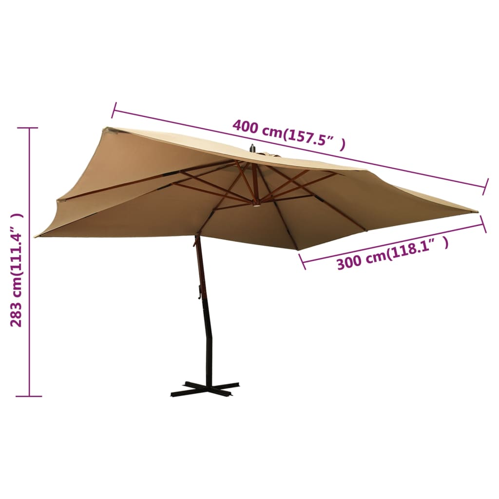 Zweefparasol met houten paal 400x300 cm taupe