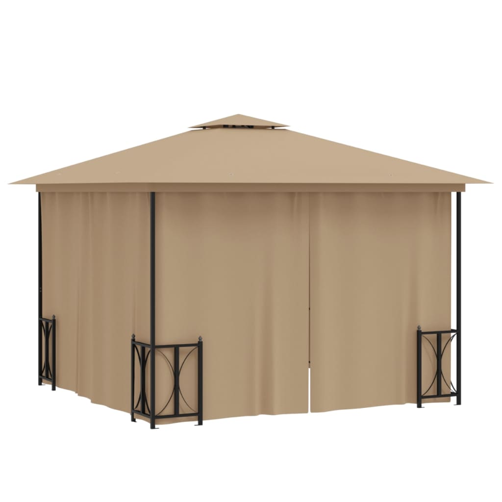 Prieel met zijwanden en dubbel dak 3x3 m taupe