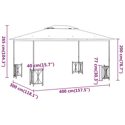 Prieel met zijwanden en dubbel dak 3x4 m antracietkleurig