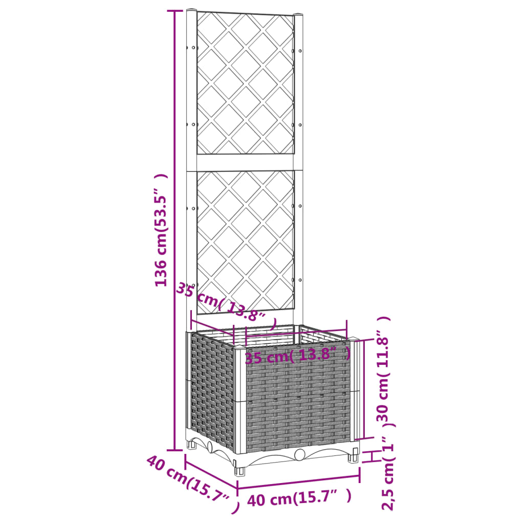 Plantenbak met latwerk 40x40x136 cm polypropeen donkergrijs