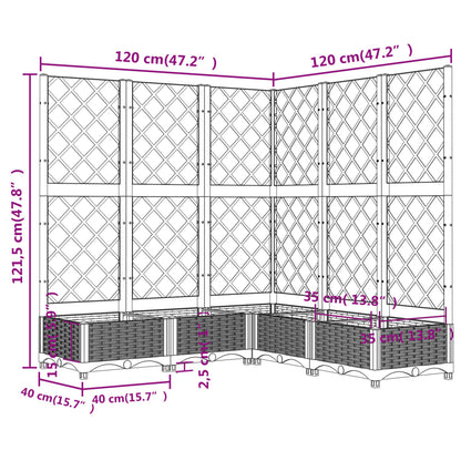 Plantenbak met latwerk 120x120x121,5 cm polypropeen bruin