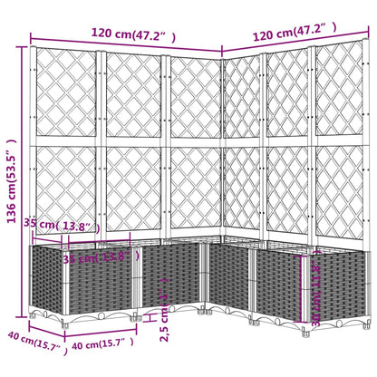 Plantenbak met latwerk 120x120x136 cm polypropeen bruin