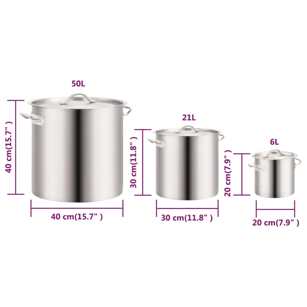 3-delige Kookpannenset 50/21/6 L roestvrij staal