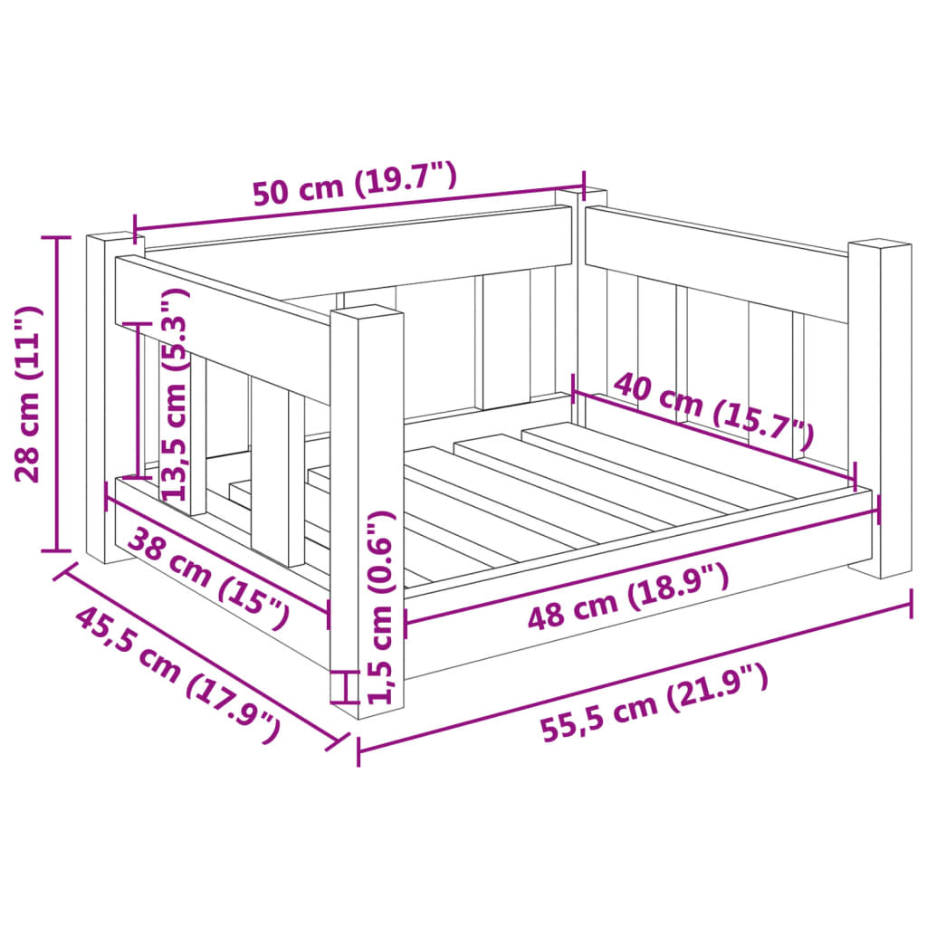 Hondenmand 55,5x45,5x28 cm massief grenenhout honingbruin