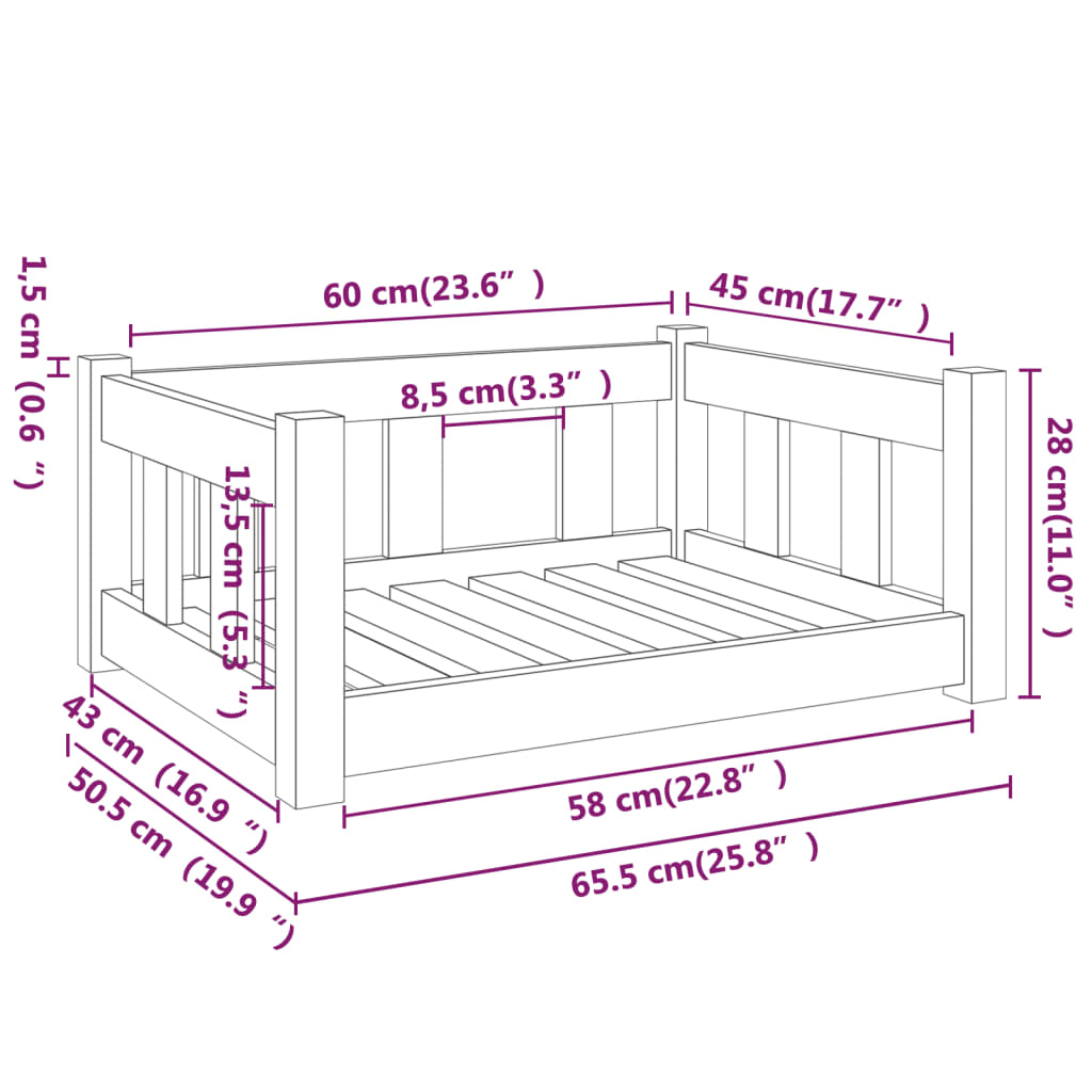 Hondenmand 65,5x50,5x28 cm massief grenenhout wit