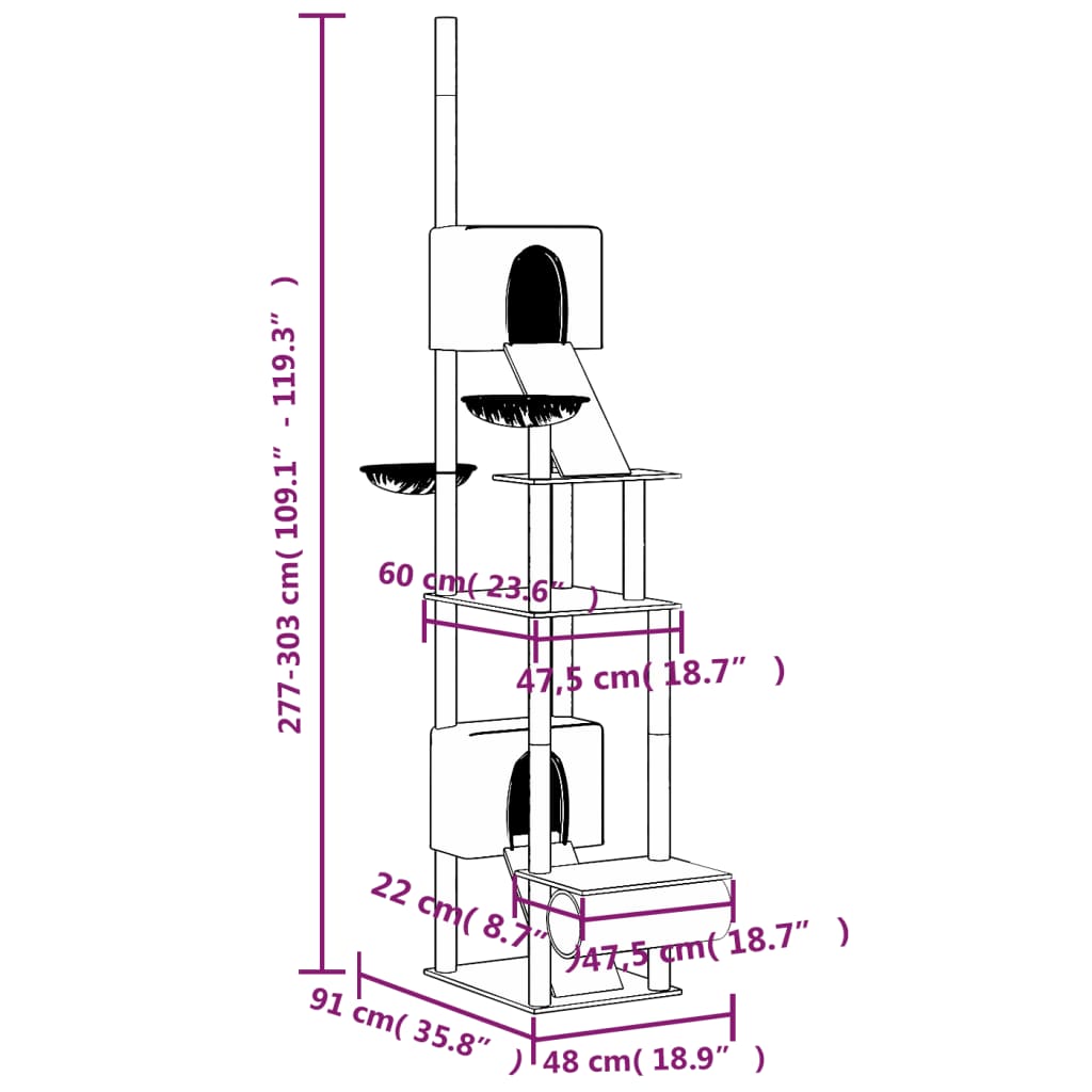 Kattenmeubel vloer tot plafond 277-303 cm crèmekleurig