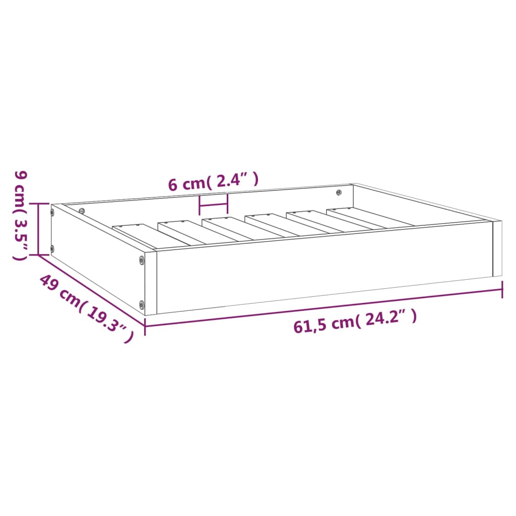 Hondenmand 61,5x49x9 cm massief grenenhout grijs