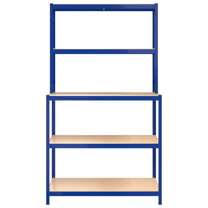 Werktafel 5-laags met schappen staal en bewerkt hout blauw