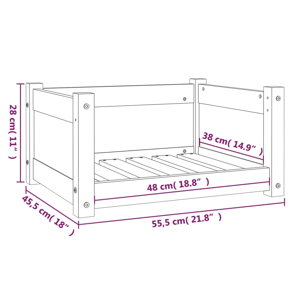 Hondenmand 55,5x45,5x28 cm massief grenenhout grijs