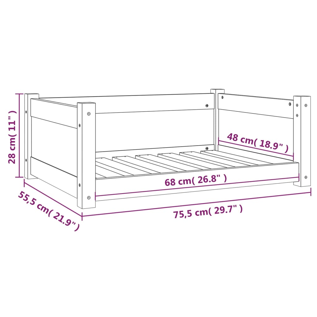 Hondenmand 75,5x55,5x28 cm massief grenenhout wit