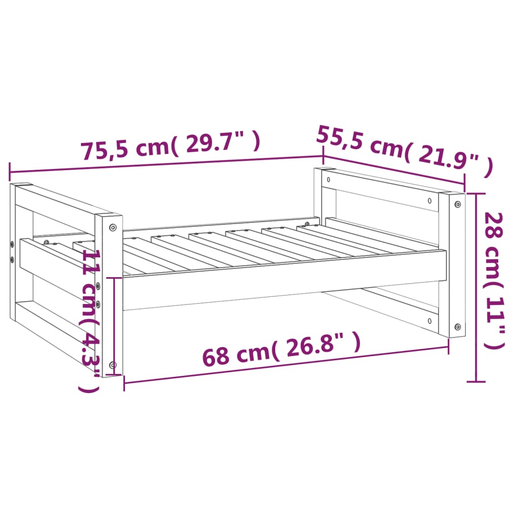 Hondenmand 75,5x55,5x28 cm massief grenenhout