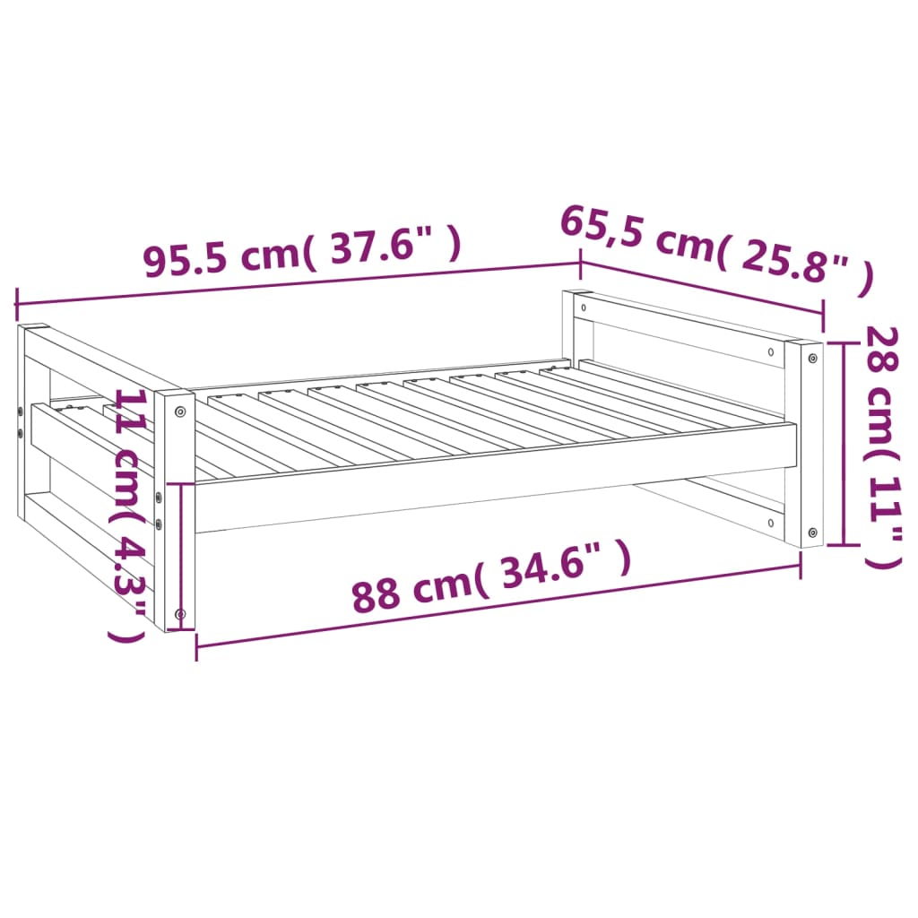 Hondenmand 95,5x65,5x28 cm massief grenenhout