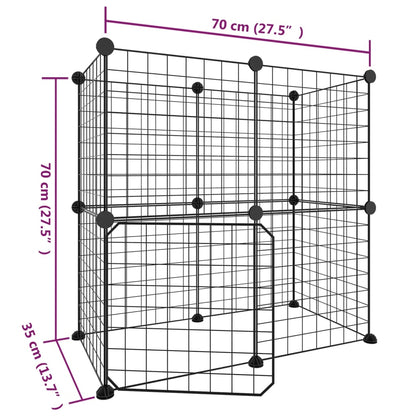 Huisdierenkooi met deur 12 panelen 35x35 cm staal zwart