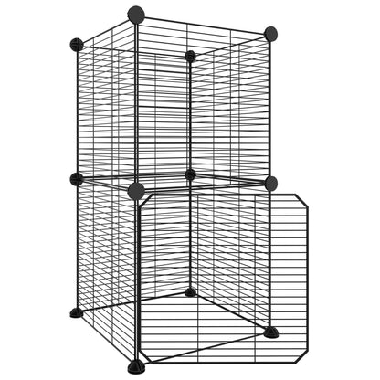 Huisdierenkooi met deur 8 panelen 35x35 cm staal zwart