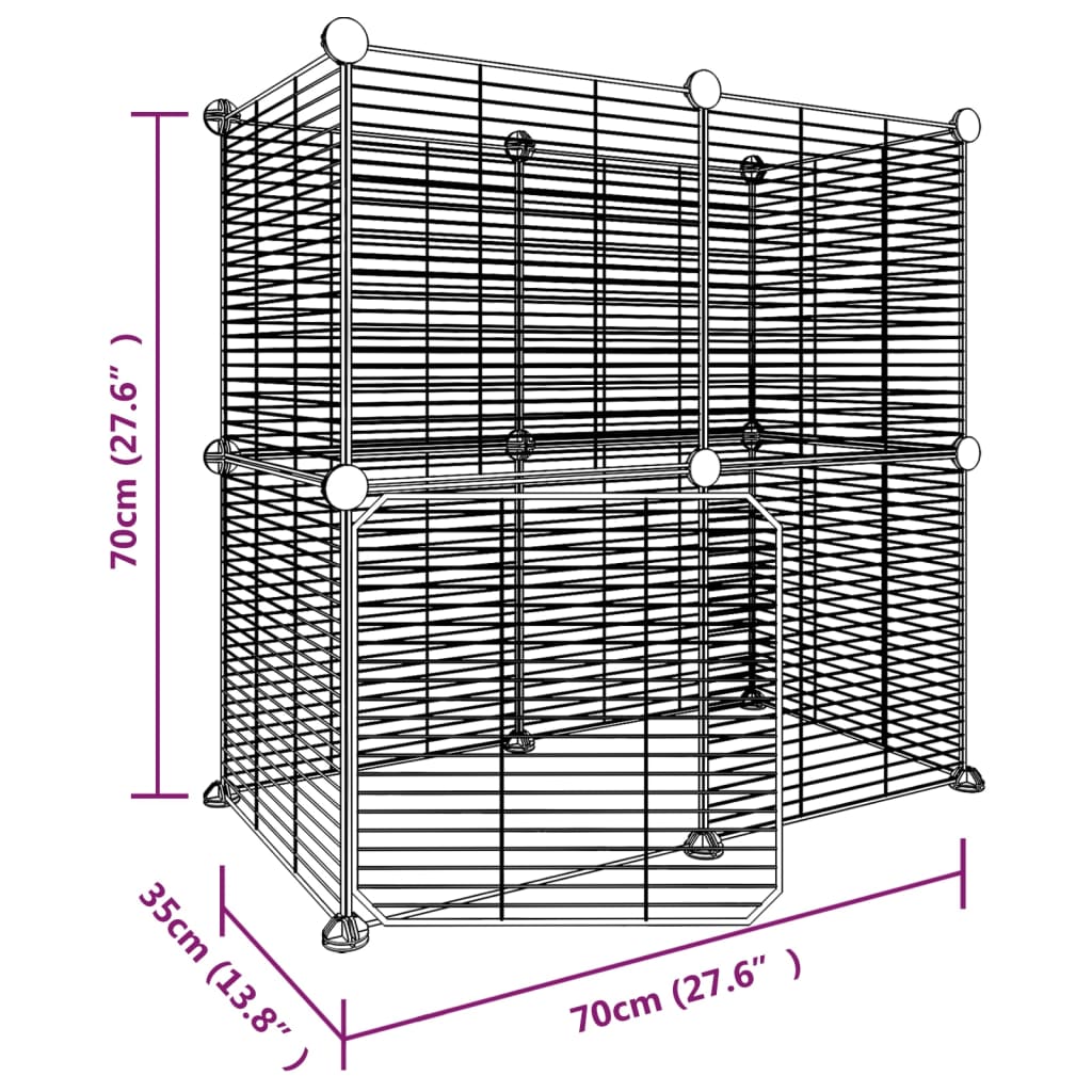 Huisdierenkooi met deur 12 panelen 35x35 cm staal zwart