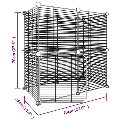 Huisdierenkooi met deur 12 panelen 35x35 cm staal zwart