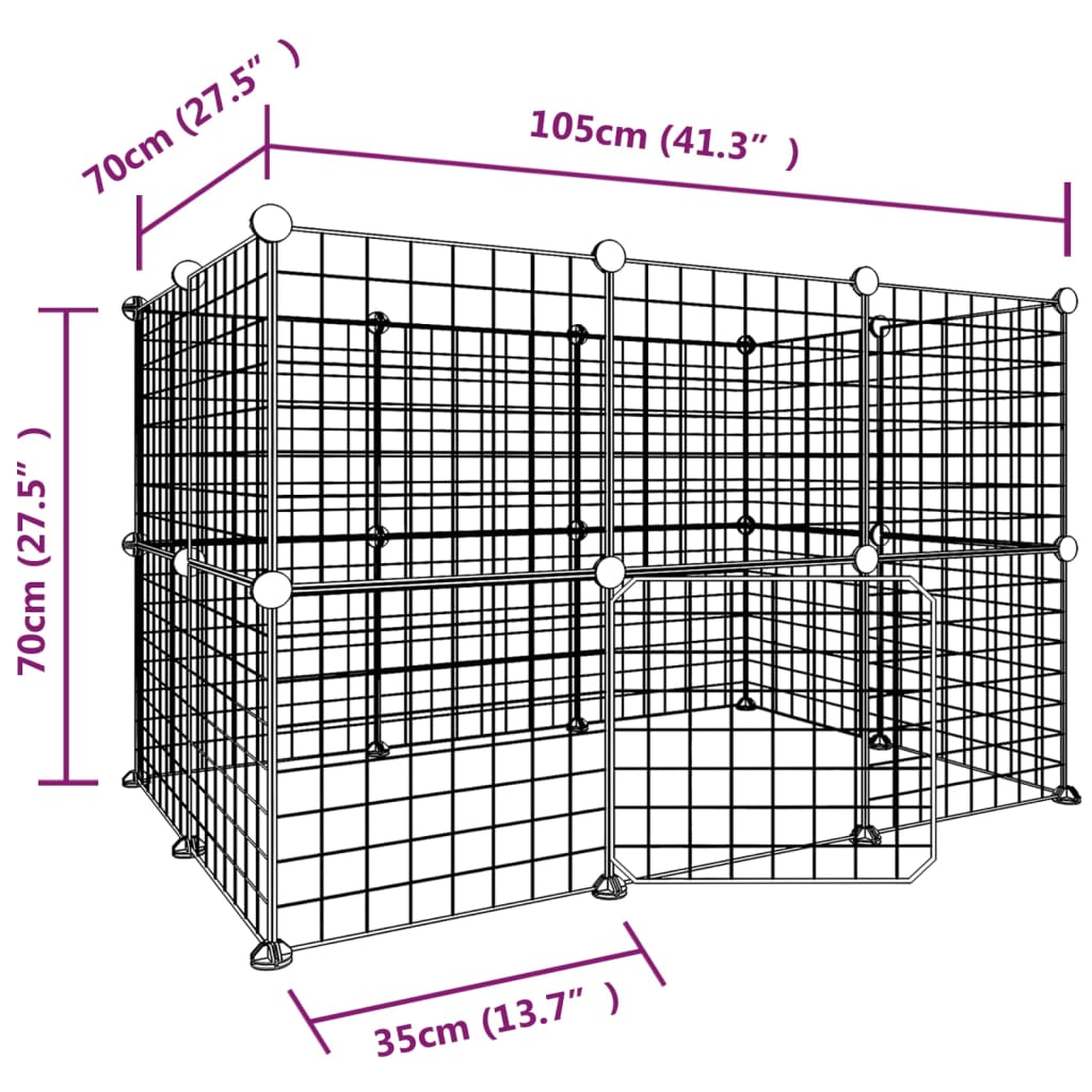 Huisdierenkooi met deur 20 panelen 35x35 cm staal zwart