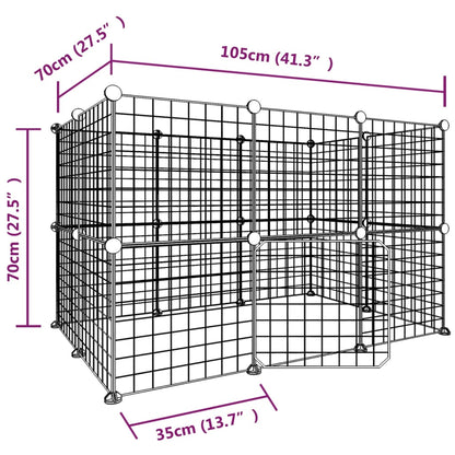 Huisdierenkooi met deur 20 panelen 35x35 cm staal zwart