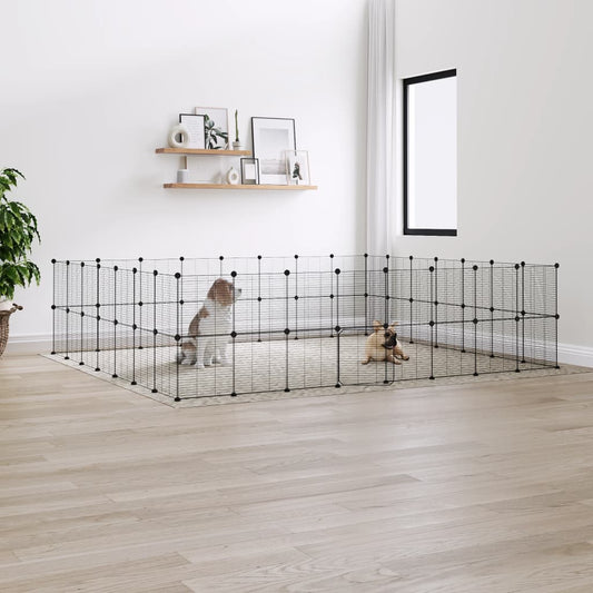 Huisdierenkooi met deur 60 panelen 35x35 cm staal zwart
