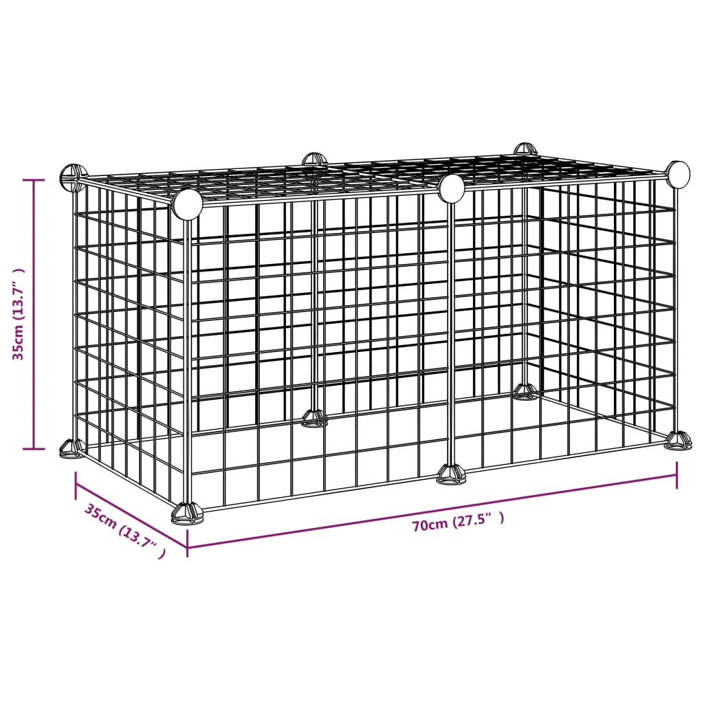 Huisdierenkooi met 8 panelen 35x35 cm staal zwart