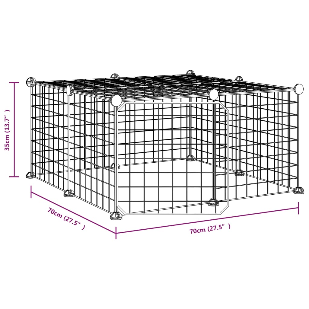 Huisdierenkooi met deur 12 panelen 35x35 cm staal zwart