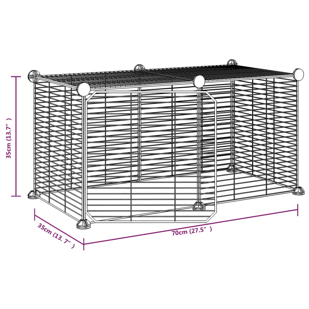 Huisdierenkooi met deur 8 panelen 35x35 cm staal zwart