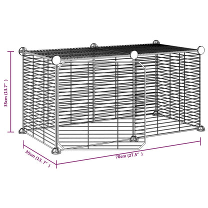 Huisdierenkooi met deur 8 panelen 35x35 cm staal zwart