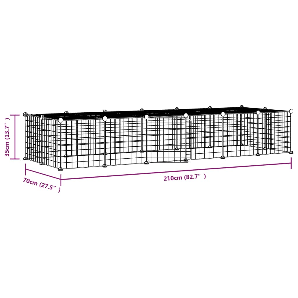 Huisdierenkooi met deur 28 panelen 35x35 cm staal zwart