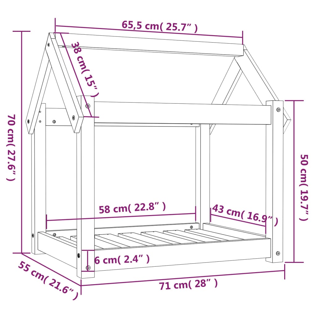 Hondenmand 71x55x70 cm massief grenenhout wit