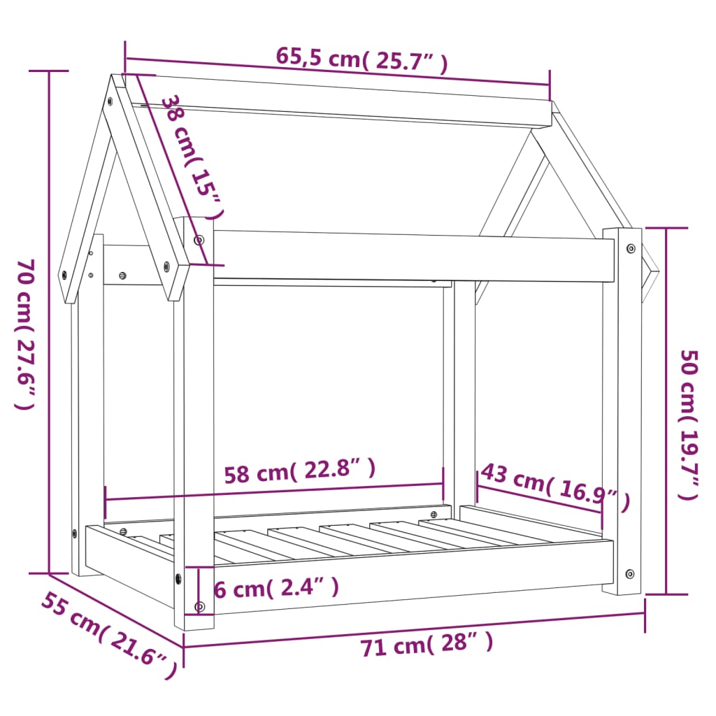 Hondenmand 71x55x70 cm massief grenenhout zwart