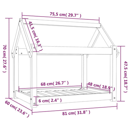 Hondenmand 81x60x70 cm massief grenenhout wit