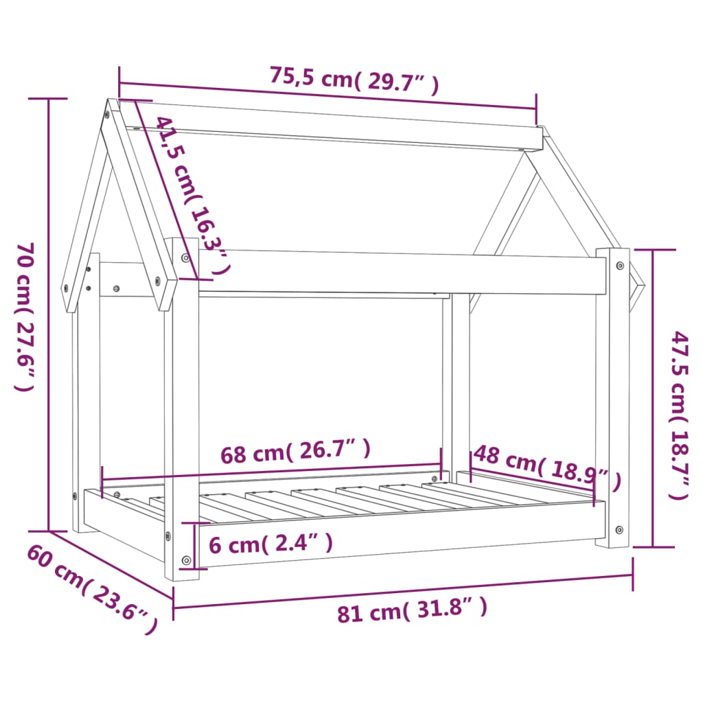 Hondenmand 81x60cm massief grenenhout grijs