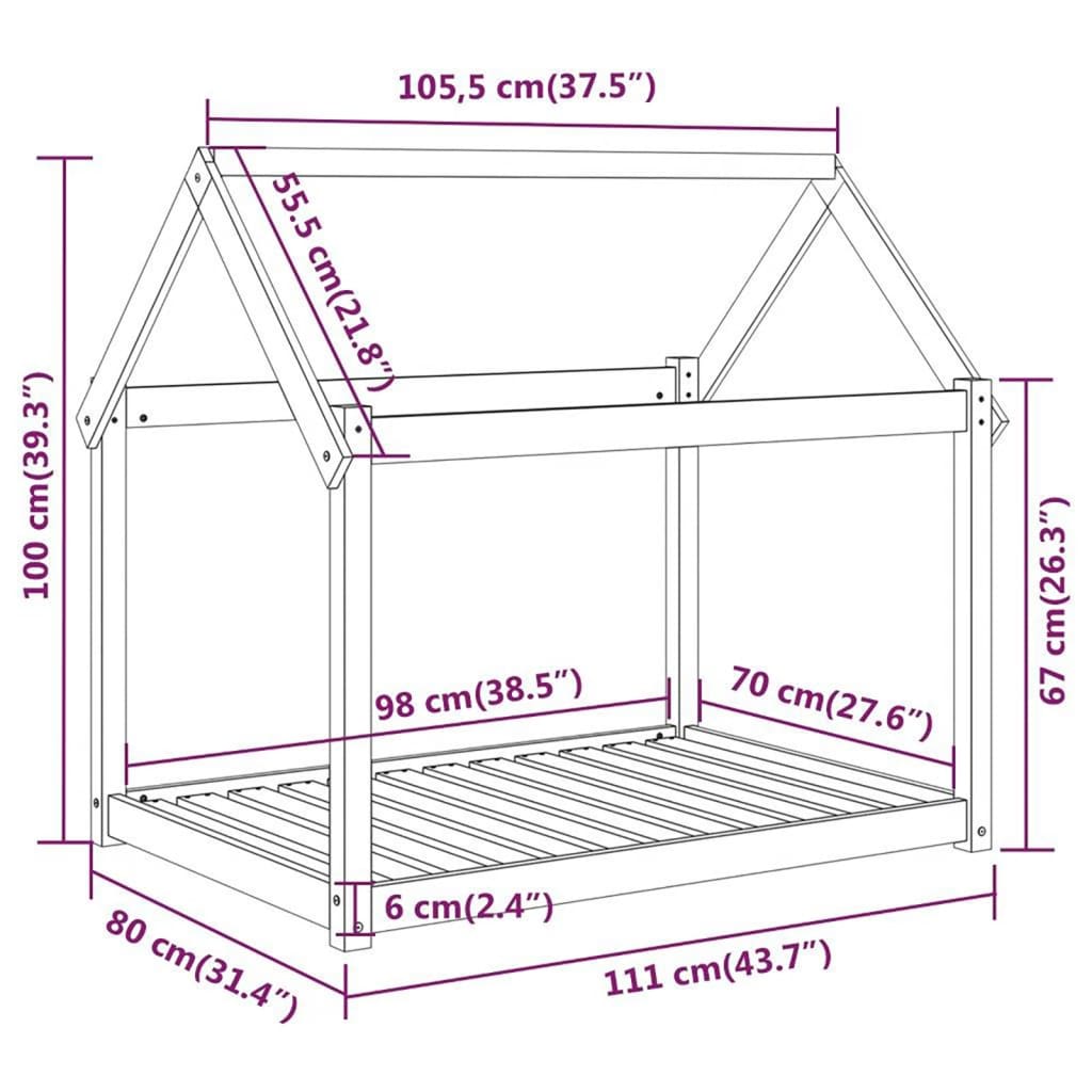 Hondenmand 111x80x100 cm massief grenenhout wit